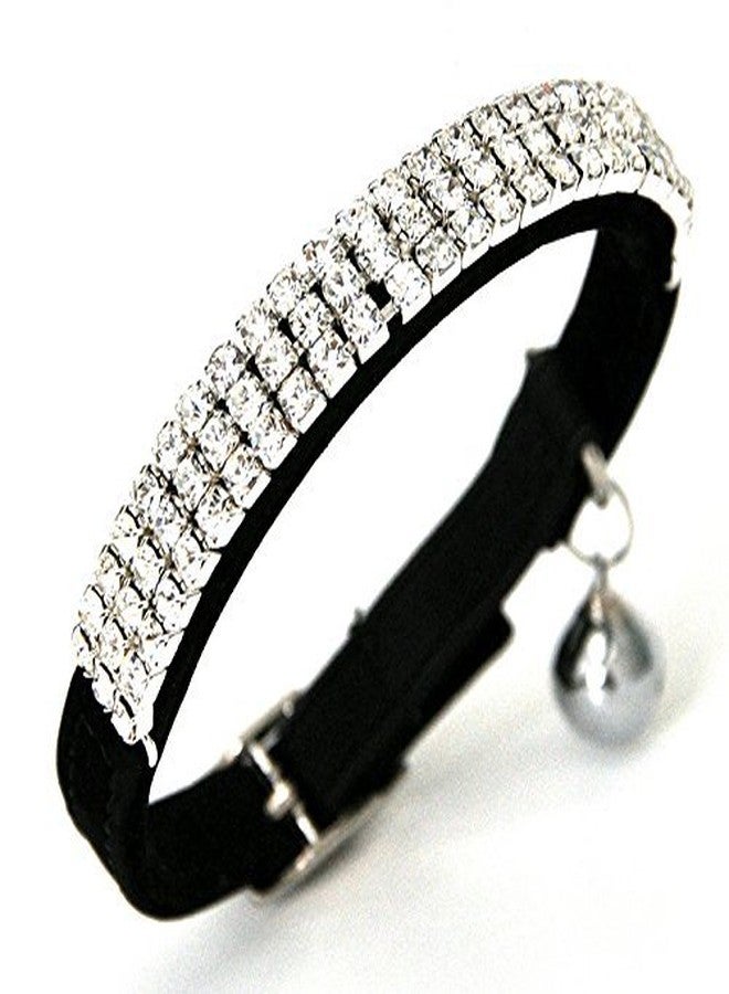 CHUKCHI Soft Velvet Safe Cat Adjustable Collar Bling Diamante with Bells,2 Pcs Black+Pink - Image 3